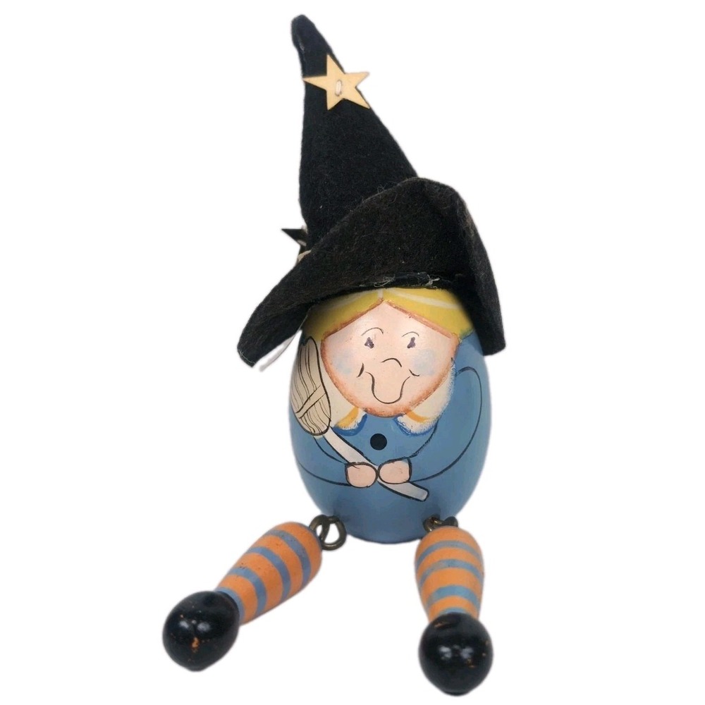 Vintage Witch Hand Crafted/Painted Halloween Wooden Egg Shelf Sitter Decor